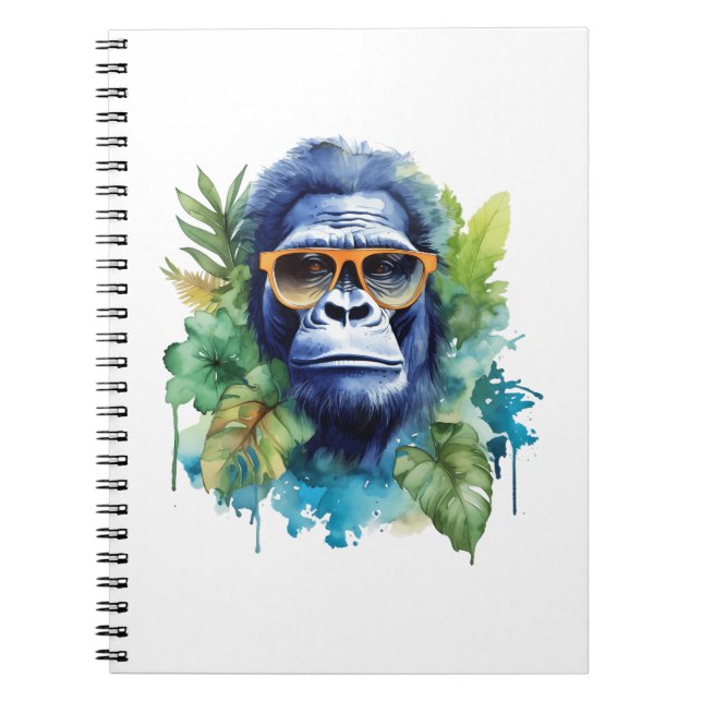 Watercolor Jungle Gorilla with Sunglasses & Blad Anteckningsbok (Framsidan)
