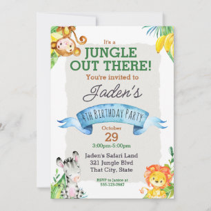 Watercolor Jungle Lejon och Giraffe Birthday Invit Inbjudningar