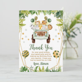 Watercolor Jungle Safari Animals Barns födelsedag Tack Kort