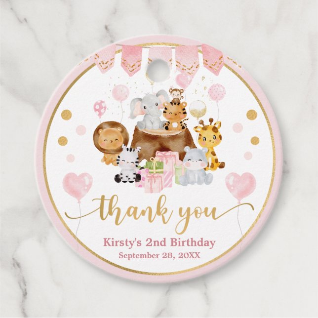 Watercolor Jungle Safari Animals Girls Birthday Gåvor Etiketter (Framsida)