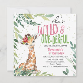 Watercolor Jungle Safari Vild 1:a födelsedagen Inv Inbjudningar