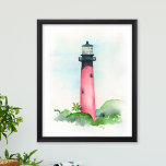 Watercolor Jupiter Lighthouse Art Poster<br><div class="desc">Perfekt för sovrum,  kontorsutrymmen och bostadsområden i ditt strandhem vid Florida i Jupiter. Den här poster innehåller en återgivning av min originalhandmålade vattencolorJupiter Lighthouse-illustration i  nyanser. Om du vill se mer konst av Victoria Grigaliunas från Do Berätta för Belle går du till www.zazzle.com/dotellabelle</div>