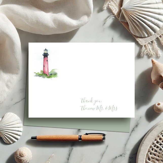 Watercolor Jupiter Lighthouse Tack Stationery Anteckningskort (Nautical note cards watercolor lighthouse art by Victoria Grigaliunas of Do Tell A Belle)