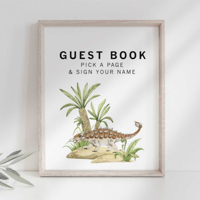 Watercolor Jurassic Dinosaur Guestbook-tecken Poster (Skapare uppladdad)