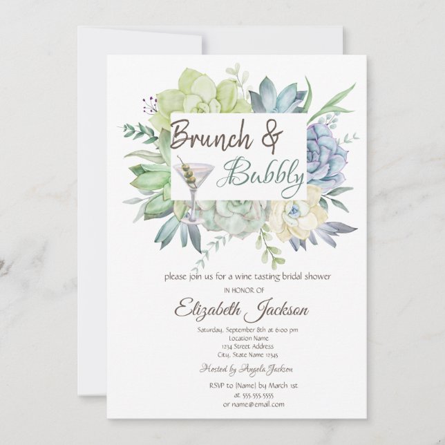 Watercolor Kaktus Martini Brunch & Bubbly Inbjudningar (Framsida)