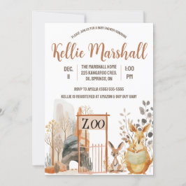 Watercolor Kangaroo Family, Zoo, Baby Shower Inbjudningar
