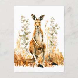 Watercolor Kangaroo in Meadow Vykort