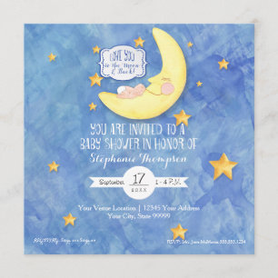 Watercolor Kärlek Du till Måne n back Baby Shower Inbjudningar