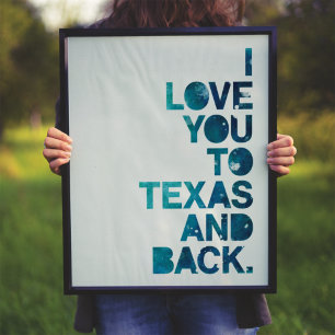 Watercolor Kärlek Till Texas och Tillbaka Poster