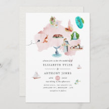 Watercolor Karta i Australien Destination Wedding