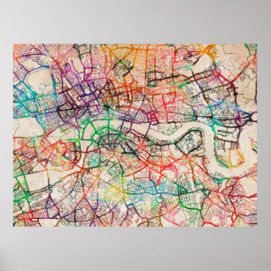 Watercolor Karta i London Poster