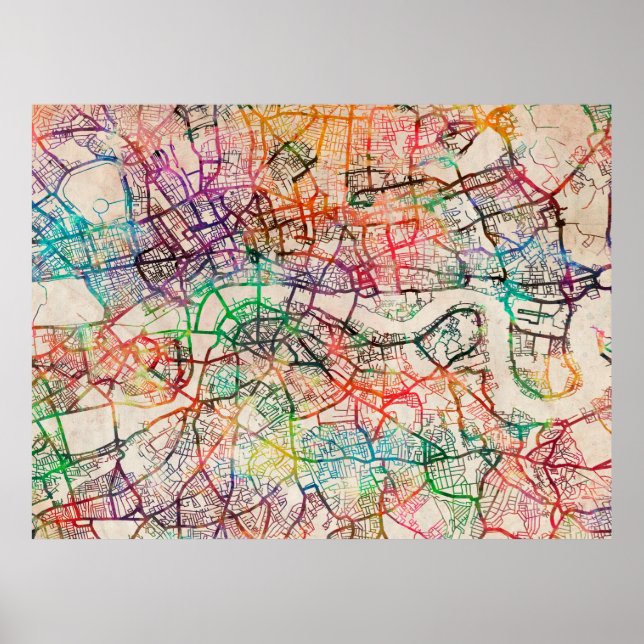 Watercolor Karta i London Poster (Framsidan)