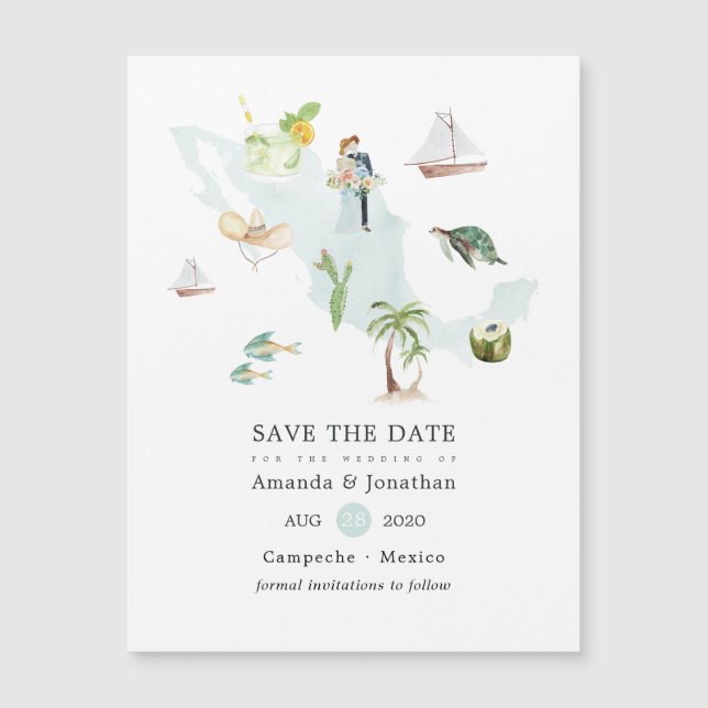 Watercolor Karta i Mexiko Destination Wedding (Framsida)