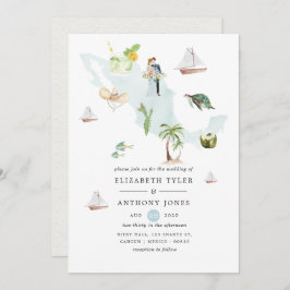 Watercolor Karta i Mexiko Destination Wedding Inbjudningar
