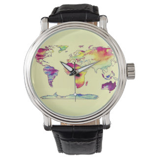 Watercolor karta i världsbevakningen armbandsur