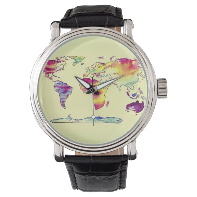 Watercolor karta i världsbevakningen armbandsur (Framsida)