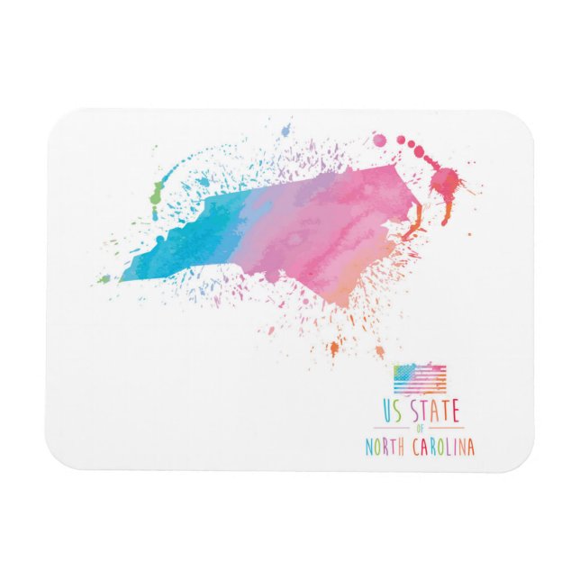 Watercolor Karta | North Carolina Magnet (Horisontell)