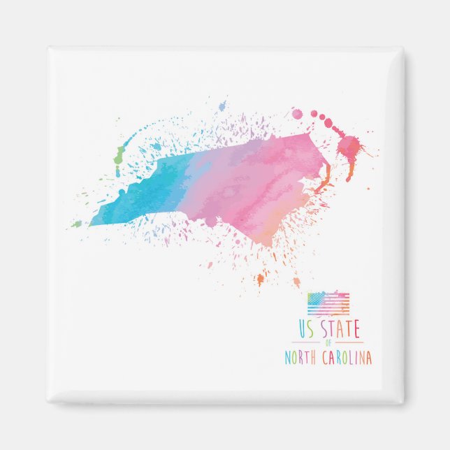 Watercolor Karta | North Carolina Magnet (Framsidan)