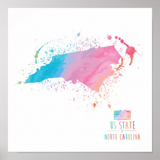 Watercolor Karta | North Carolina Poster (Framsidan)
