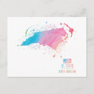 Watercolor Karta North Carolina Vykort