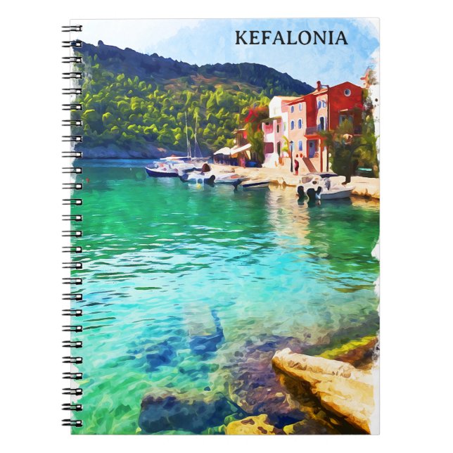 Watercolor Kefalonia Greece Coastal View Anteckningsbok (Framsidan)