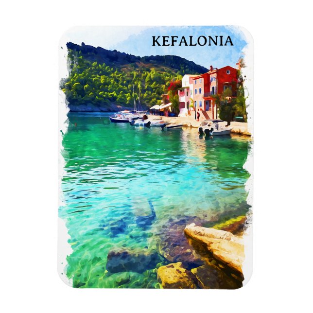 Watercolor Kefalonia Greece Coastal View Magnet (Vertikal)