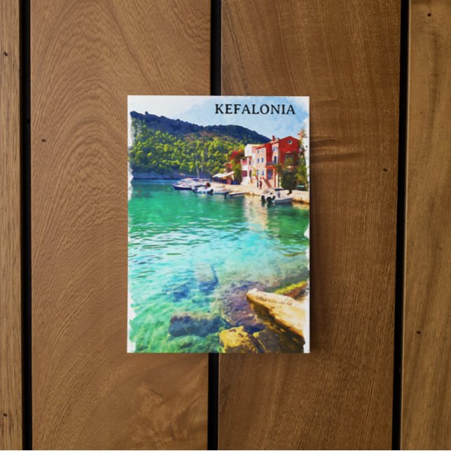 Watercolor Kefalonia Greece Coastal View Vykort (kefalonia watercolor greece postcard)