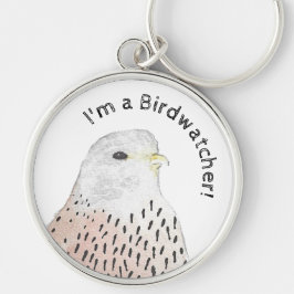 Watercolor Kestrel, jag är en Fågelskådare Rund Silverfärgad Nyckelring