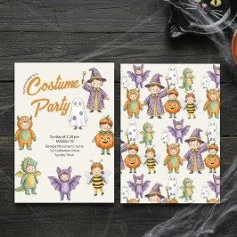 Watercolor Kids Halloween Kostymfest Whimsical Inbjudningar