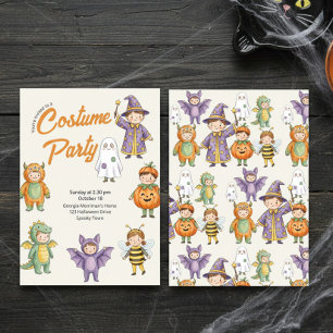 Watercolor Kids Halloween Kostymfest Whimsical Inbjudningar