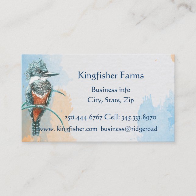 Watercolor Kingfisher Business Logotyp Visitkort (Framsida)
