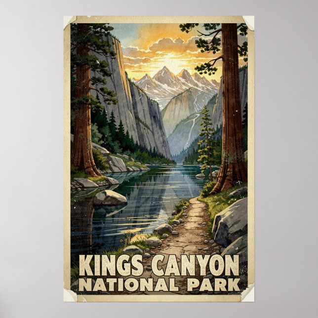 Watercolor Kings Canyon National Park Retro Poster (Framsidan)