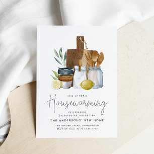 Watercolor Kitchen Goods Houseuppvärmning Party Inbjudningar