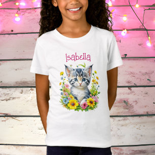 Watercolor Kitten Flowers Personlig T Shirt