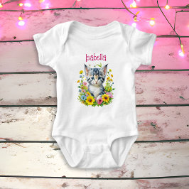 Watercolor Kitten Flowers Personlig T Shirt