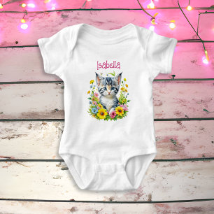 Watercolor Kitten Flowers Personlig T Shirt