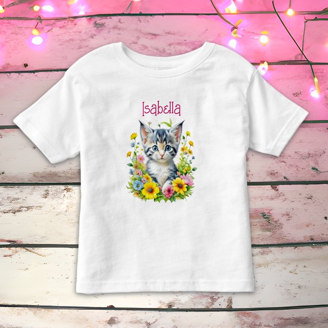 Watercolor Kitten Flowers Personlig T Shirt (Skapare uppladdad)