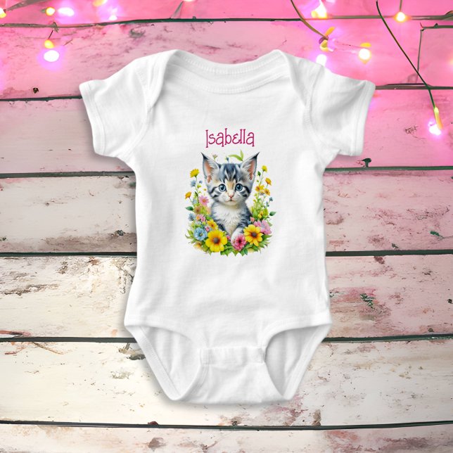 Watercolor Kitten Flowers Personlig T Shirt (Skapare uppladdad)