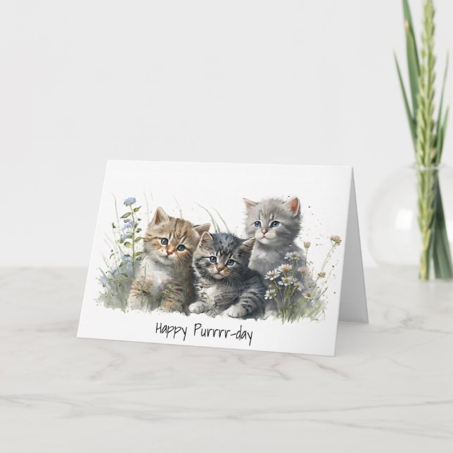 Watercolor Kittens Birthday Kort (Framsida)