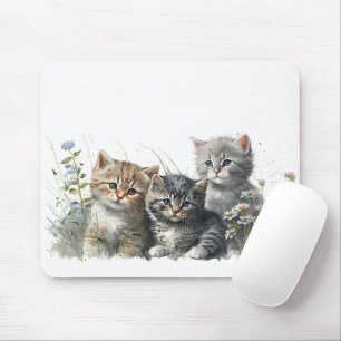 Watercolor Kittens in Wildblommor Musmatta