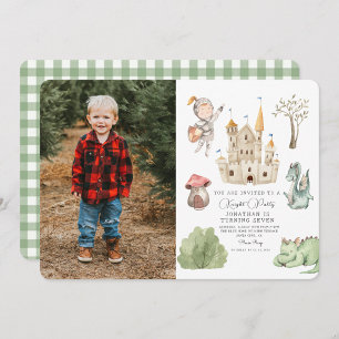 Watercolor Knight Dragon Castle Boy Birthday Inbjudningar