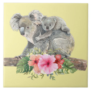 Watercolor Koala Bears Cute Mamma & Baby Kakelplatta
