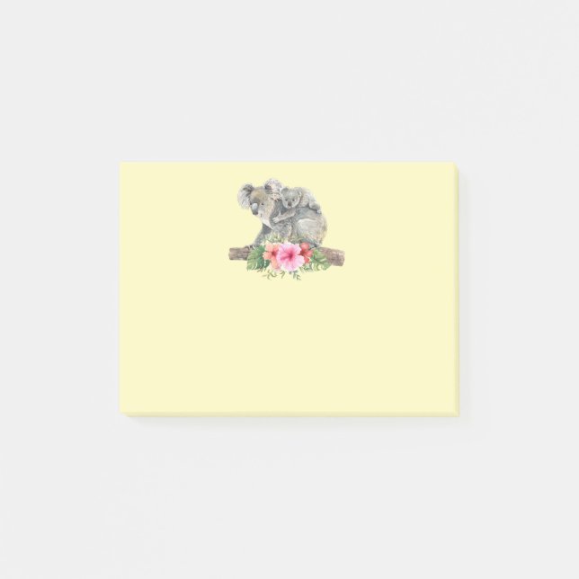 Watercolor Koala Bears Cute Mamma & Baby Post-it Block (Framsida)