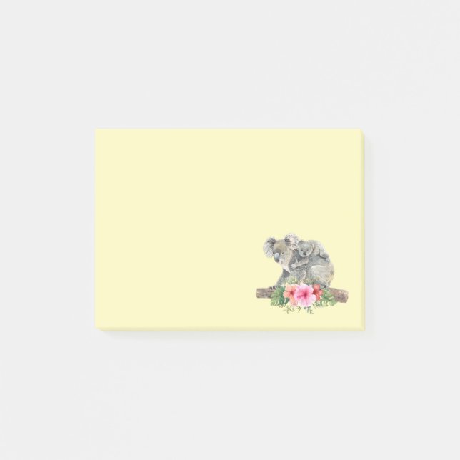 Watercolor Koala Bears Cute Mamma & Baby Post-it Block (Framsida)