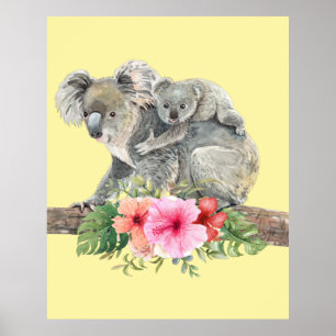 Watercolor Koala Bears Cute Mamma & Baby Poster