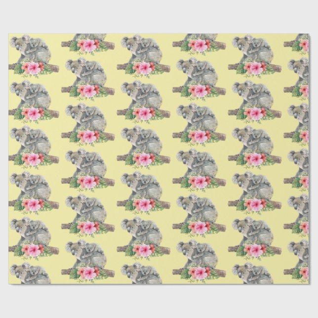 Watercolor Koala Bears Cute Mamma & Baby Presentpapper (Platt)