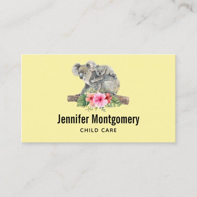 Watercolor Koala Bears Cute Mamma & Baby Visitkort (Framsida)