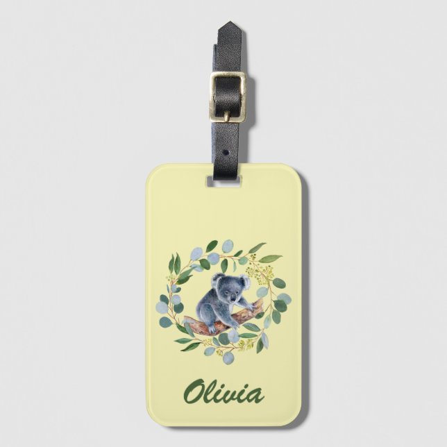 Watercolor Koala och Eucalyptus Wandeans Bagagebricka (Framsida vertikal)