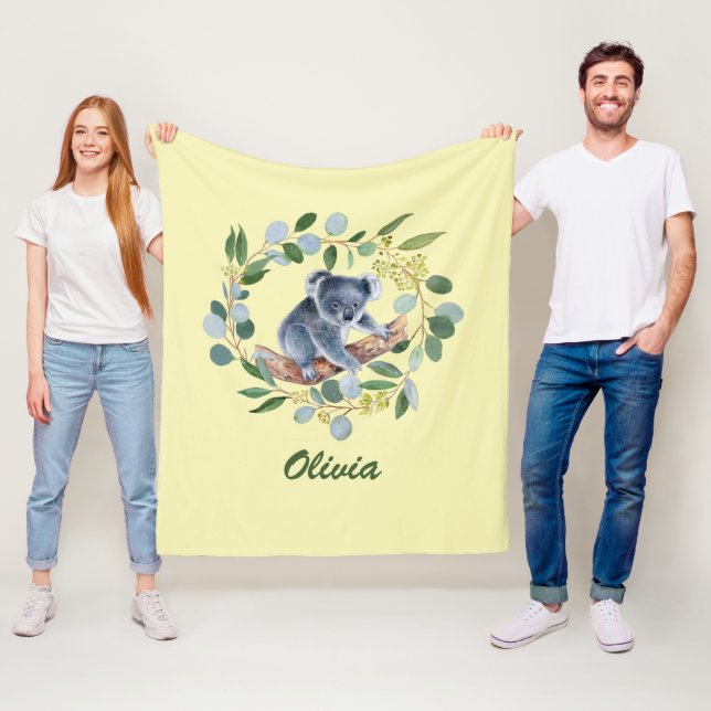 Watercolor Koala och Eucalyptus Wandeans Fleecefilt (På plats)