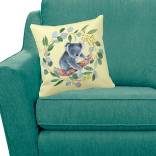 Watercolor Koala och Eucalyptus Wandeans Kudde